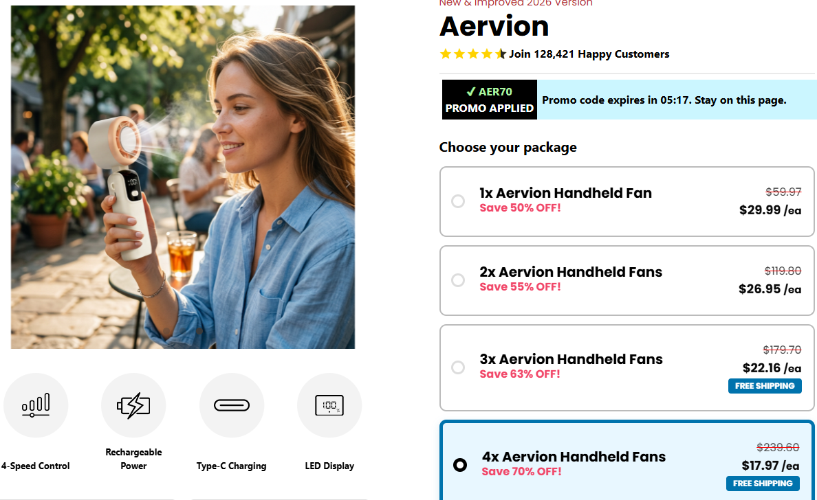 Aervion Handheld Portable Fan